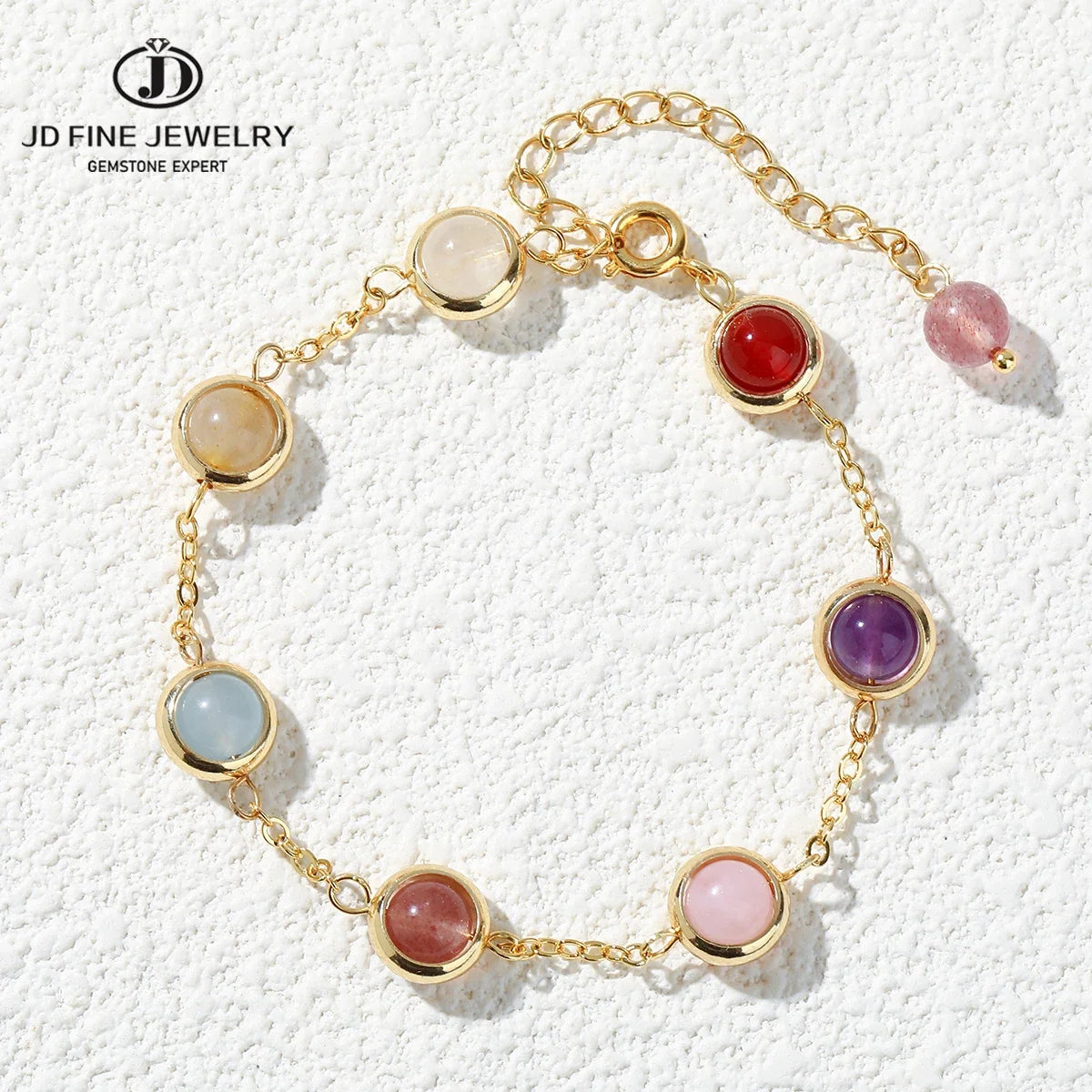 JD Natural Stone Colorful Crystal Bead Chain Bracelet Women