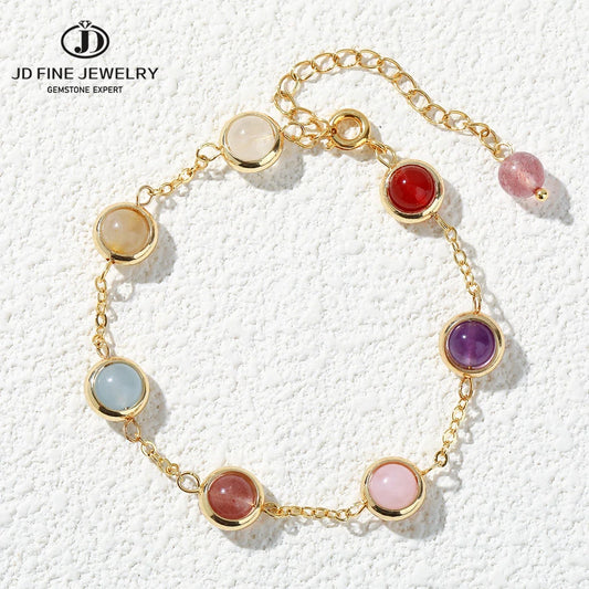 JD Natural Stone Colorful Crystal Bead Chain Bracelet Women