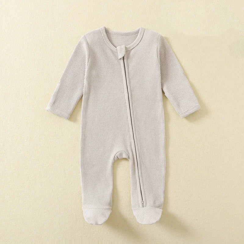 Organic Cotton Baby Romper Zipper Footed Sleepsuits Waffle