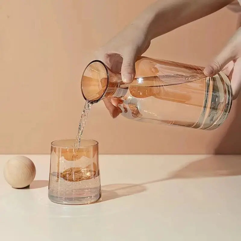 EINSOG Glass Water Bottle Cup Set With Wooden Lid Premium