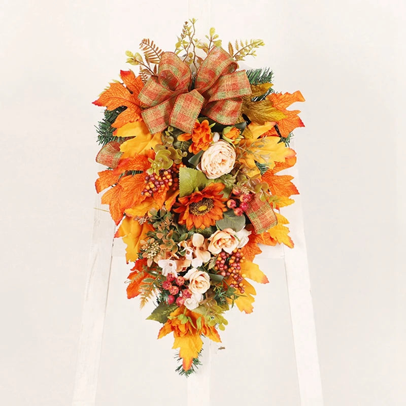 Thanksgiving Door Wreath With Fall Leaves And Berry Peony Garland
