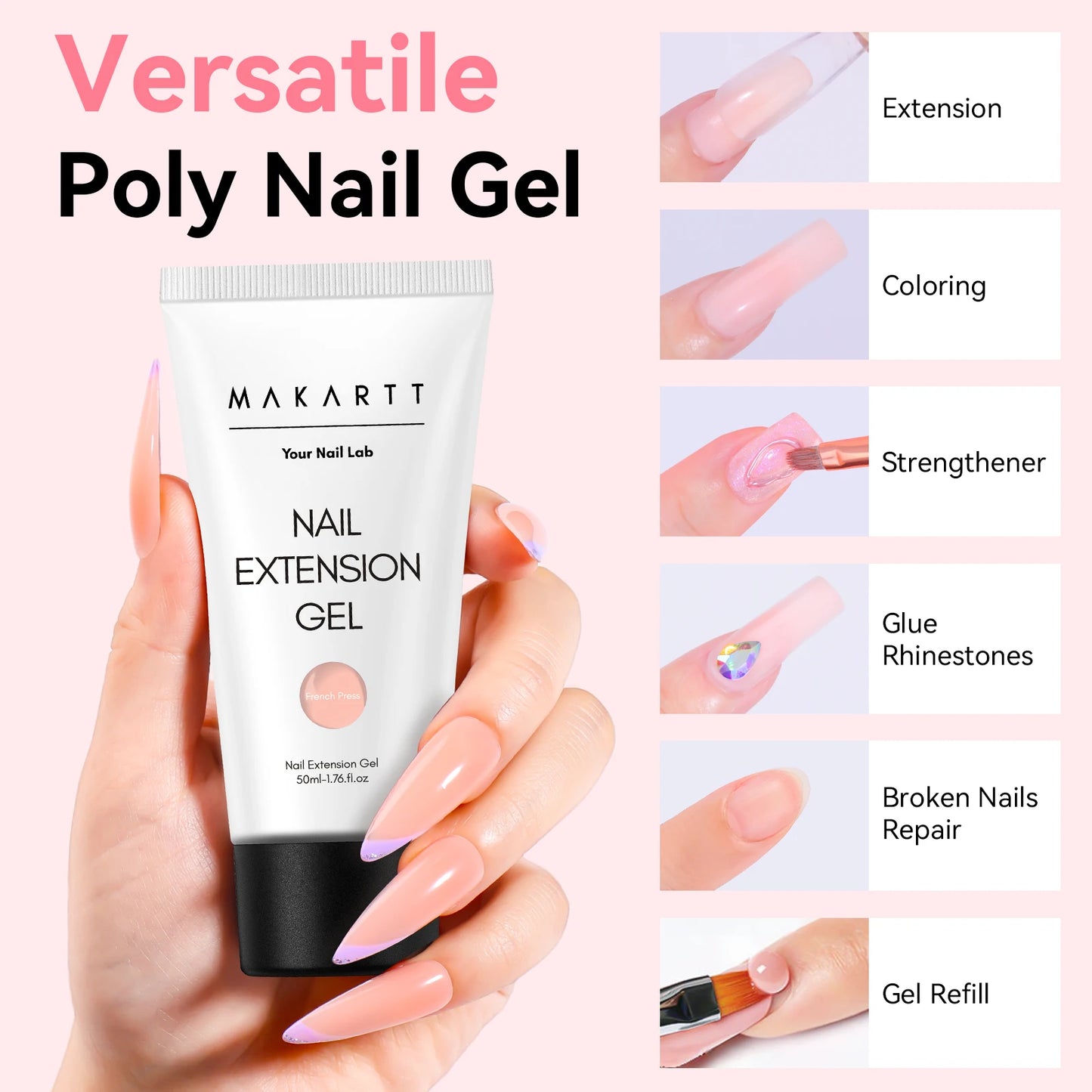 Makartt Poly Nail Extension Gel Clear Pink Builder For Beginners