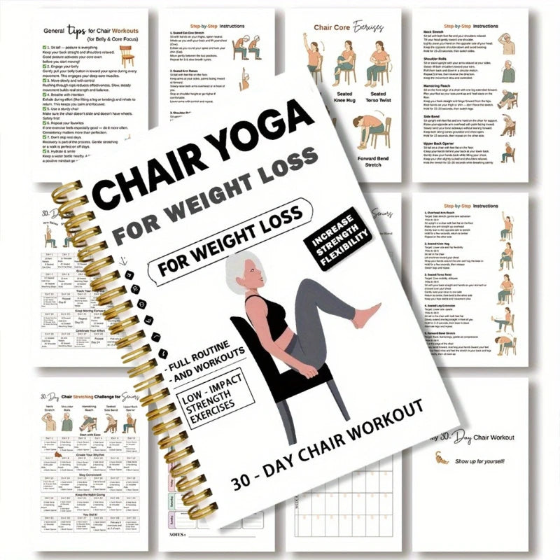 Chair Yoga Spiral Notebook With Guided Poses And Progress Tracking