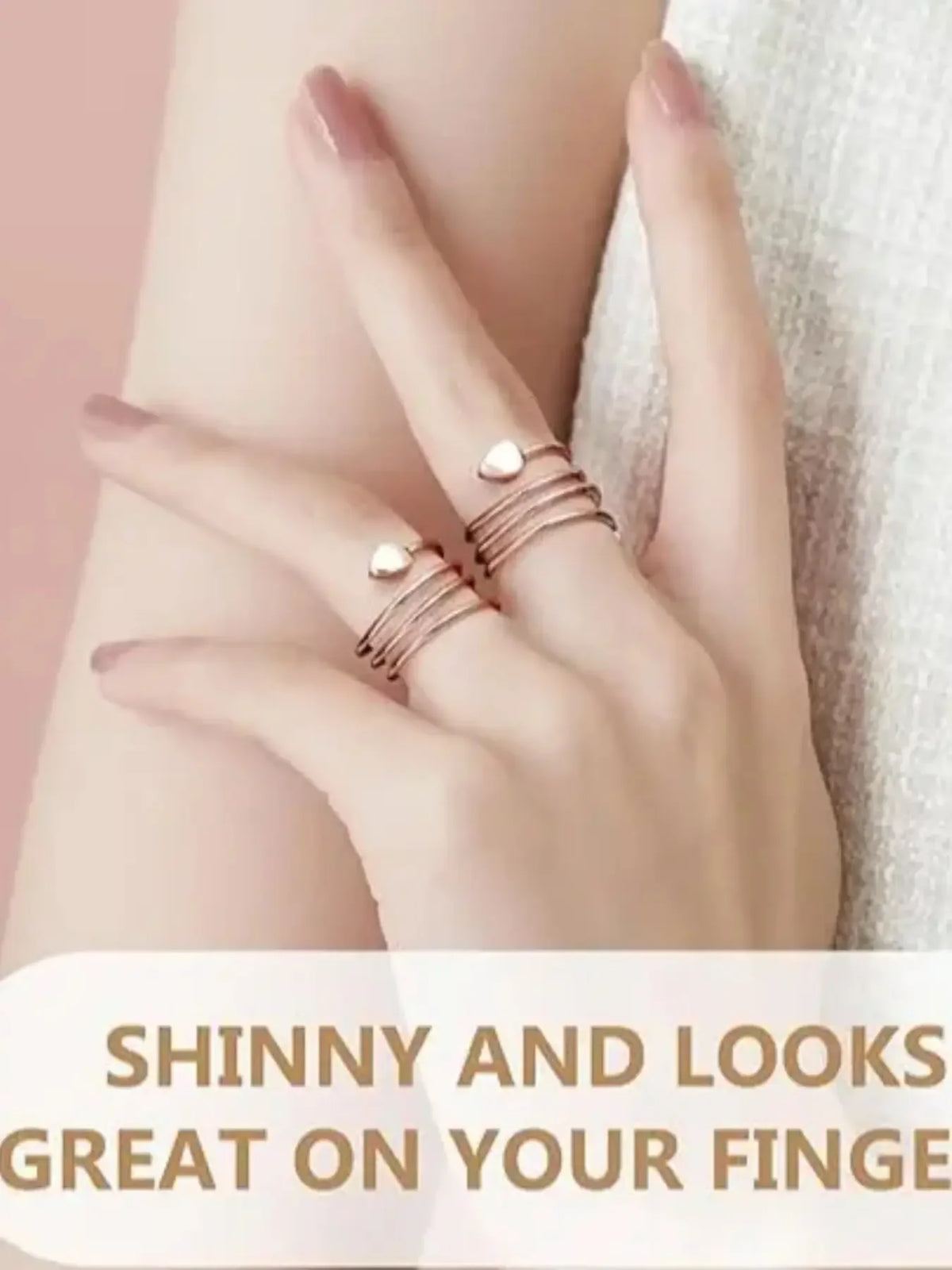 Pure Copper Open Heart Ring With Elegant Platinum Finish