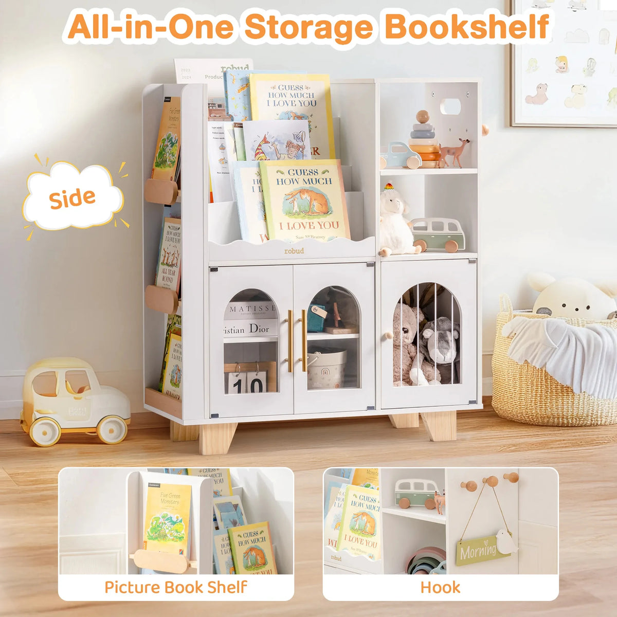 Robud Kids Wooden Bookshelf With Toy And Book Storage