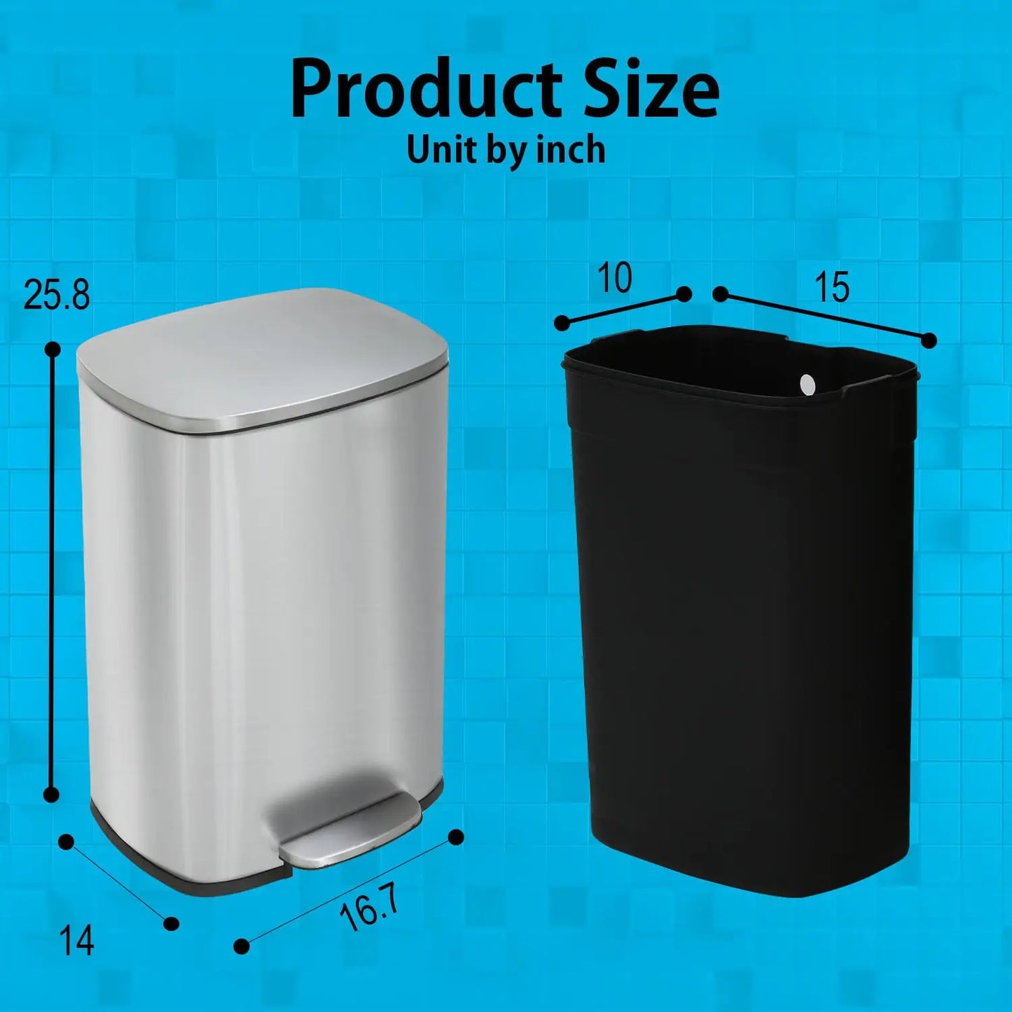 Stainless Steel 13 Gallon Recycling Bin With Lid And Pedal