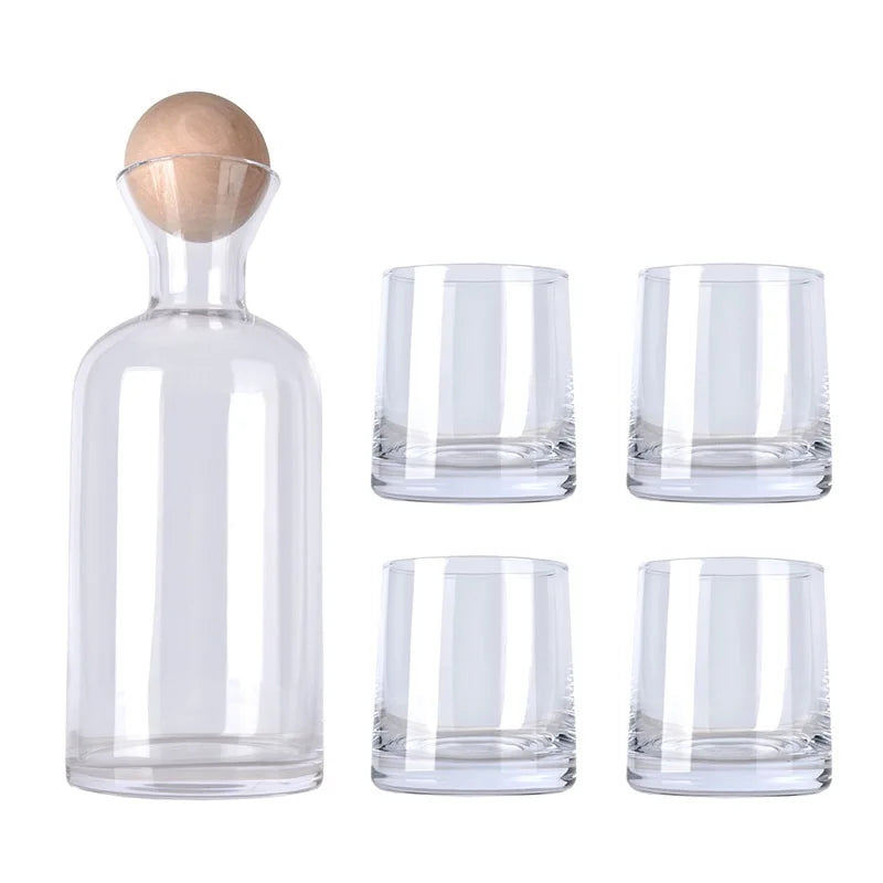 EINSOG Glass Water Bottle Cup Set With Wooden Lid Premium