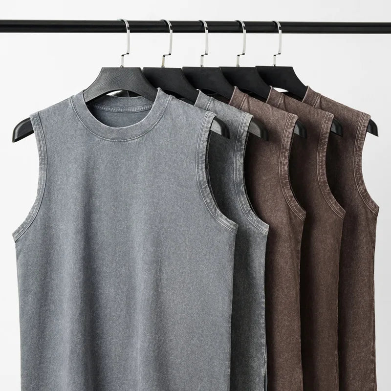 Cotton Men's Sleeveless Vest, Retro Washed Casual Style