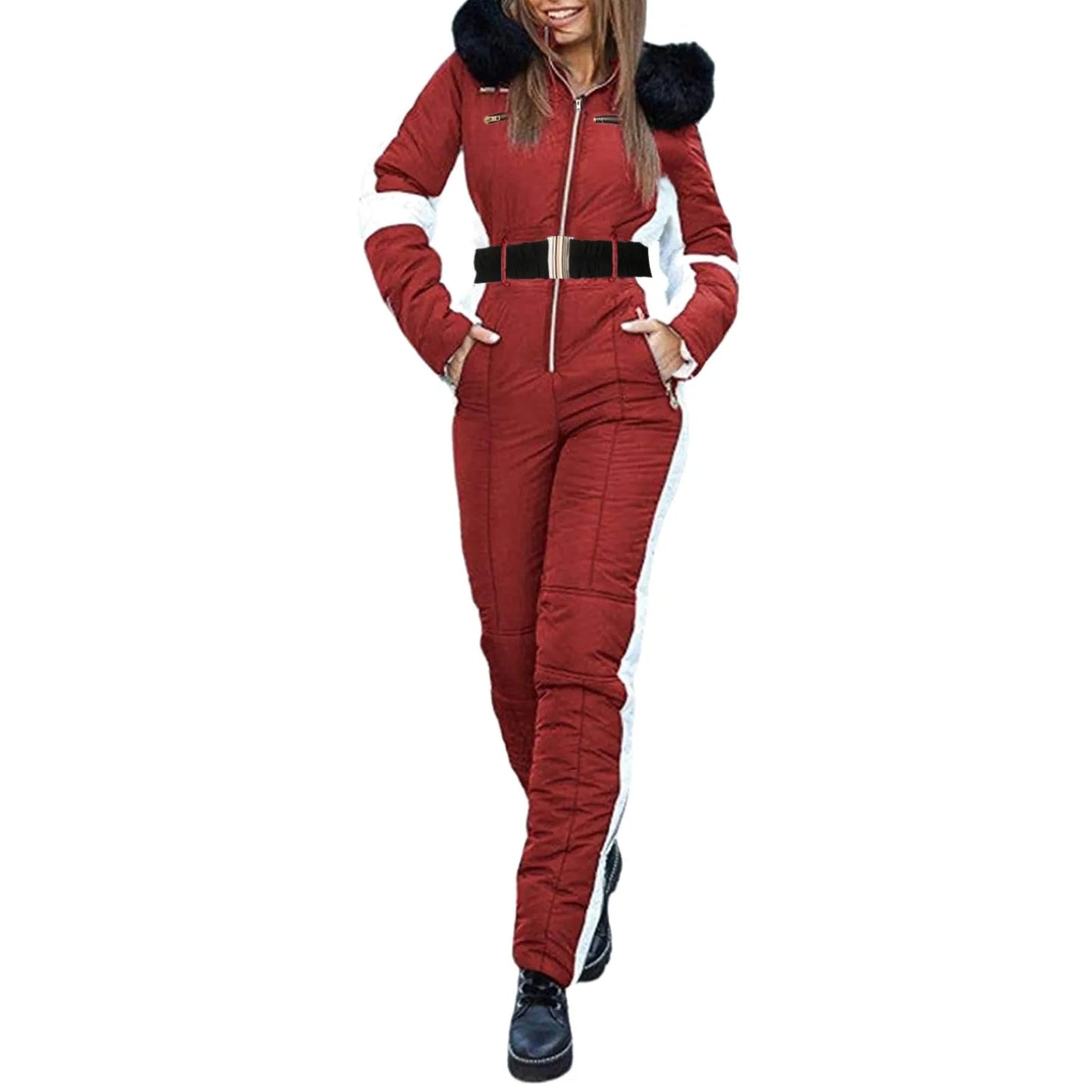 Women's Winter Outdoor Ski Snow Jacket Jumpsuit With Removable Hood