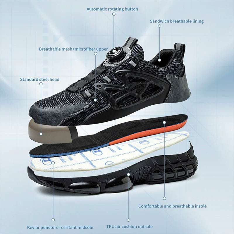 Stab Proof Work Shoes With Elastic Buttons And Lace Up