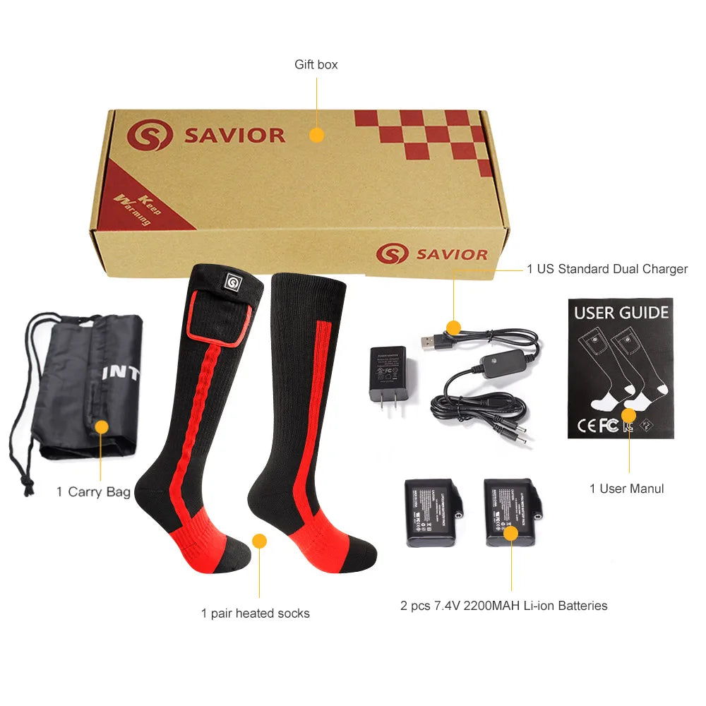 Rechargeable Heated Socks for Winter Outdoor Skiing and Snowmobiling