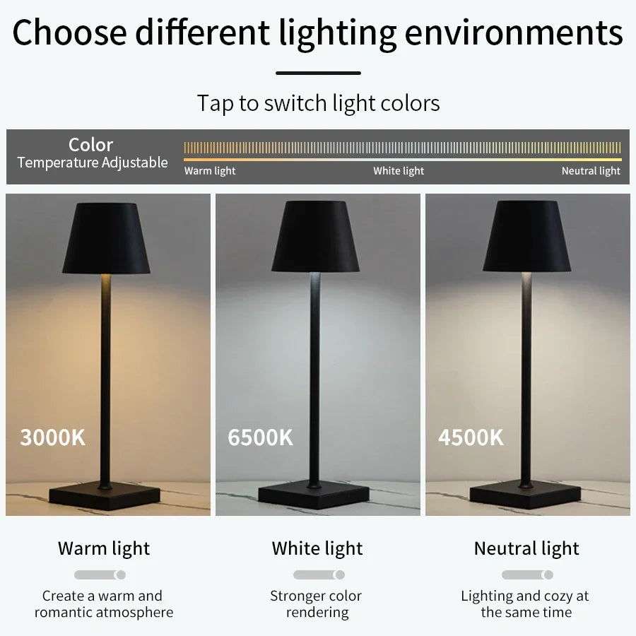 GGBE Nordic LED Table Lamp Rechargeable Touch Dimmable Desk Lamp