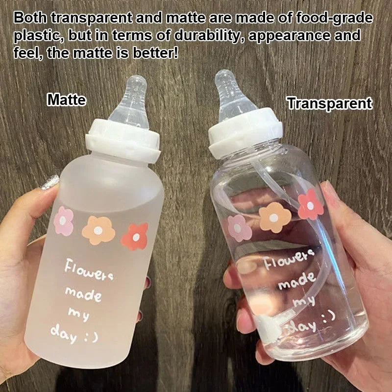 Cute Cartoon Water Bottle With Pacifier Straw For All Ages