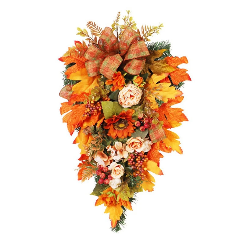 Thanksgiving Door Wreath With Fall Leaves And Berry Peony Garland