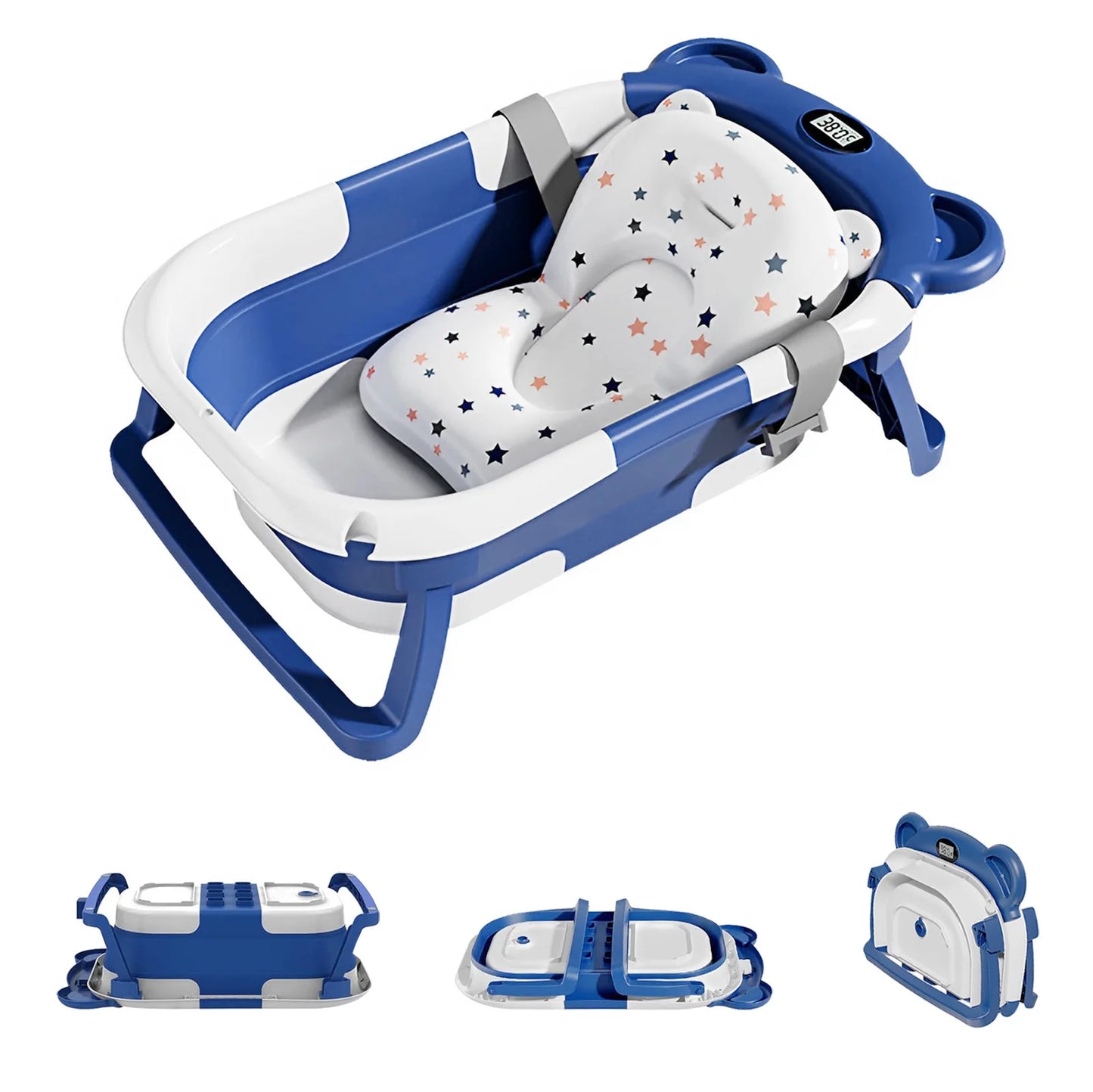 Portable Collapsible Baby Bathtub With Thermometer And Cushion