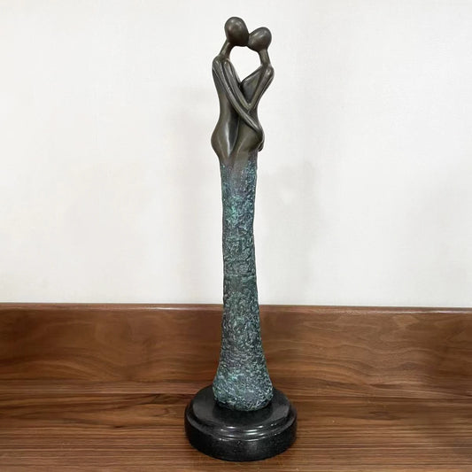 ATLIE Bronze Romantic Couple Kiss Statue Modern Sculpture