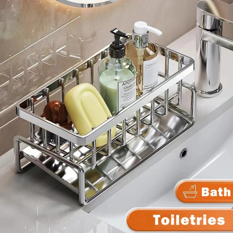 Sink Cleaning Tools Storage Rack Stainless Steel Drain Organizer For Kitchen