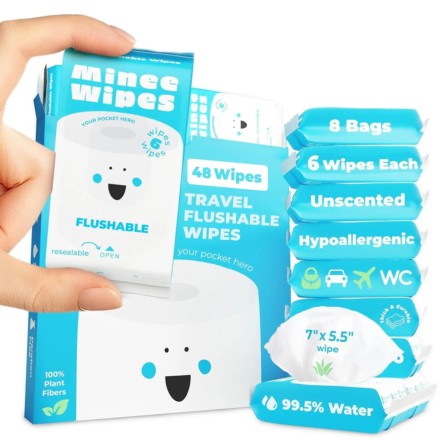 Compact Travel Flushable Wipes With Aloe For Sensitive Skin Unscented