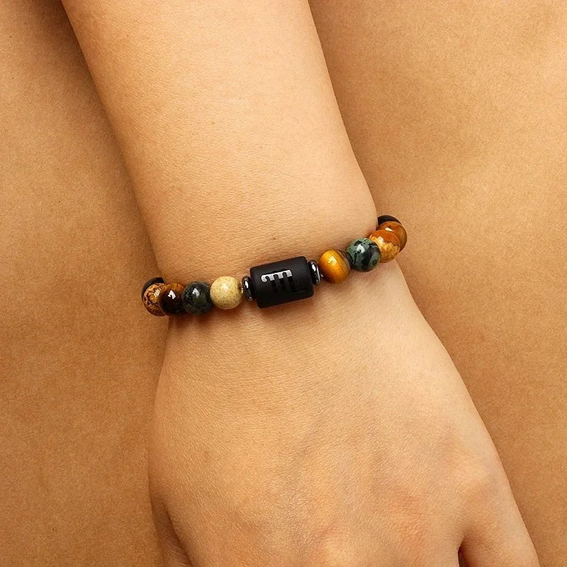 Lucky 12 Constellation Tiger Eye Bracelet Unisex Zodiac