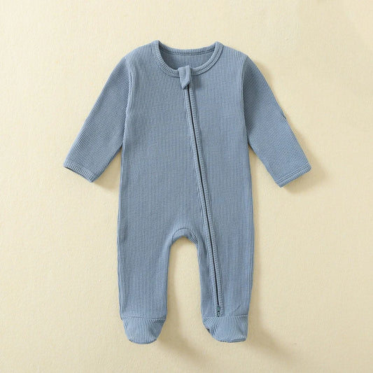 Organic Cotton Baby Romper Zipper Footed Sleepsuits Waffle
