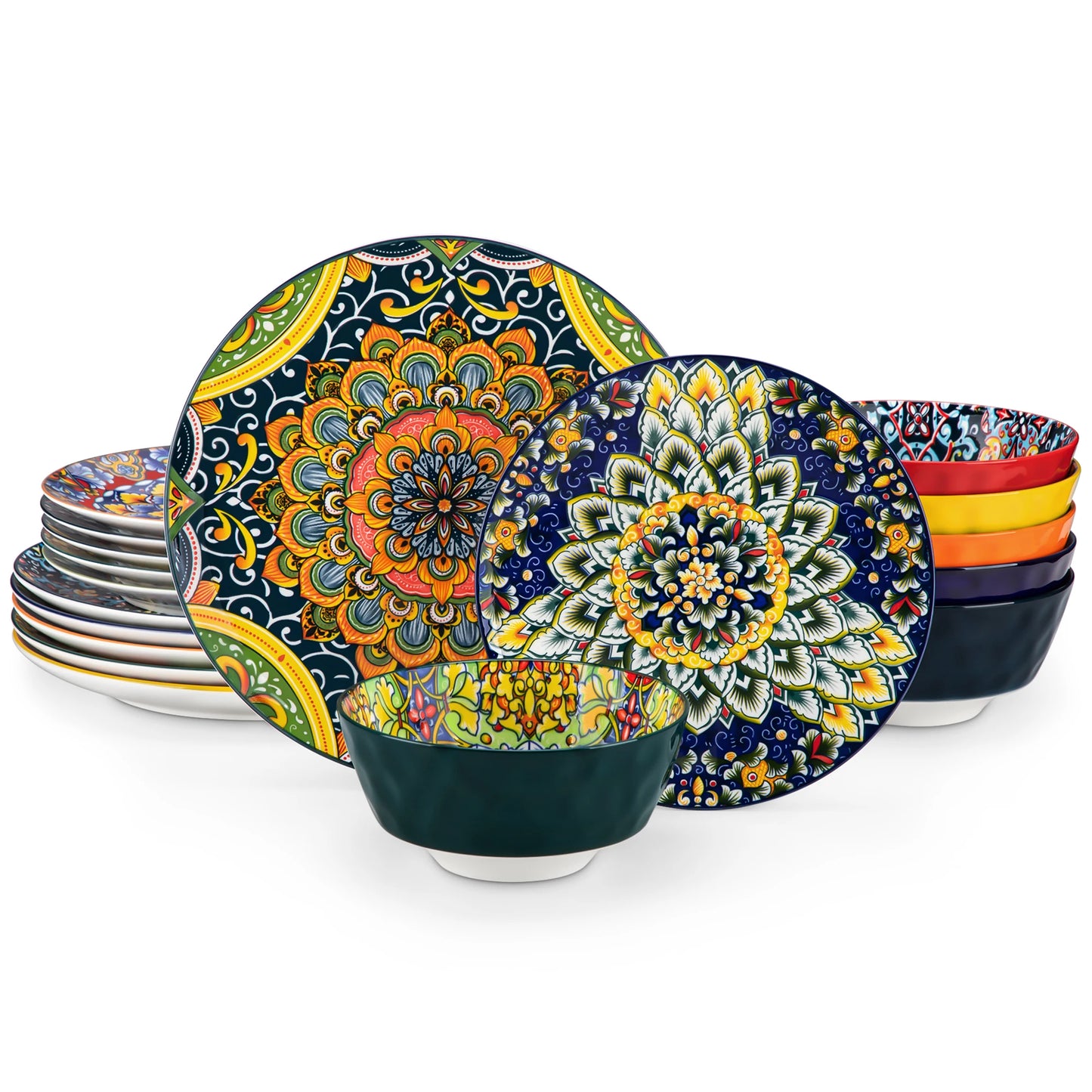 MALACASA Ceramic Dinnerware Set Stoneware Bohemian Style
