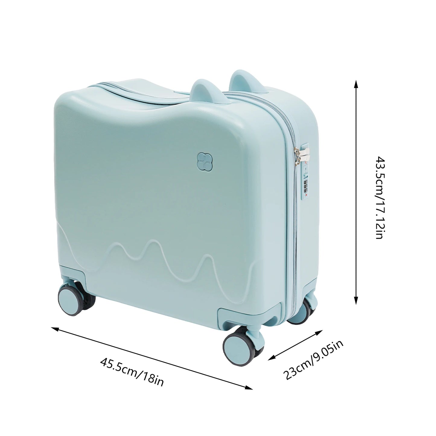 18 Inch Kids Ride On Suitcase Rolling Luggage With Password Lock Portable Cute Scooter Travel Companion