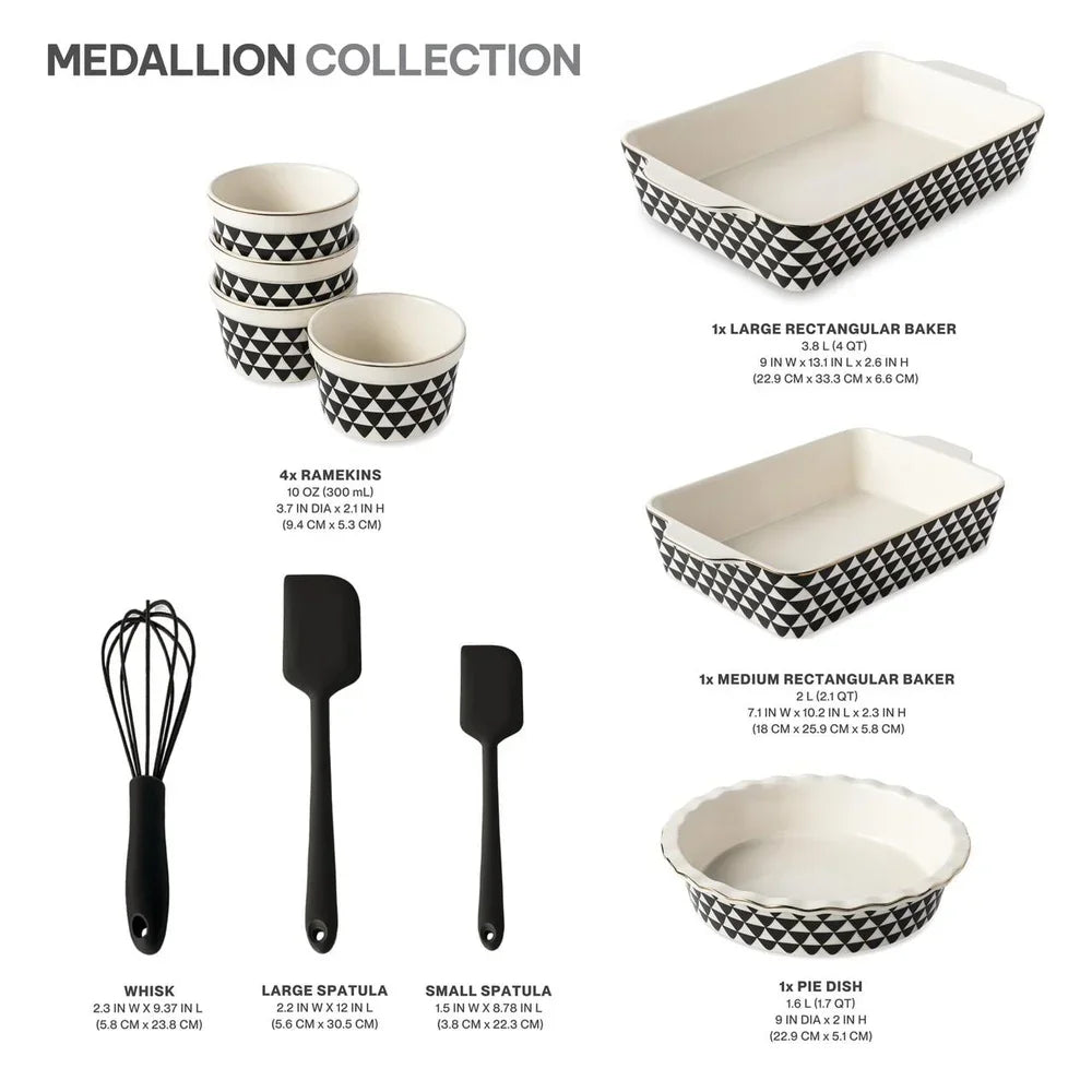 10 Piece Ceramic Bakeware Set With Spatulas Whisk Oven Safe