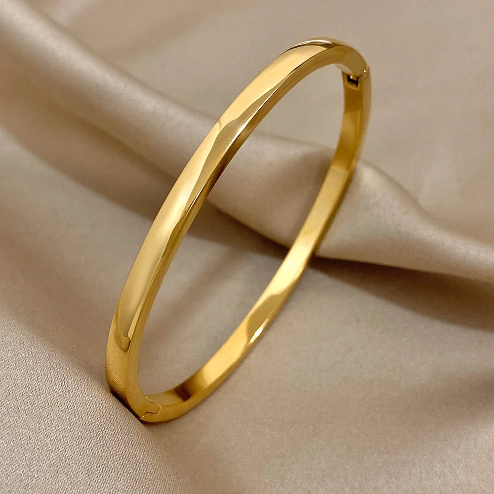 Women's Fashion Gold Plated Stainless Steel Smooth Bangle Bracelet
