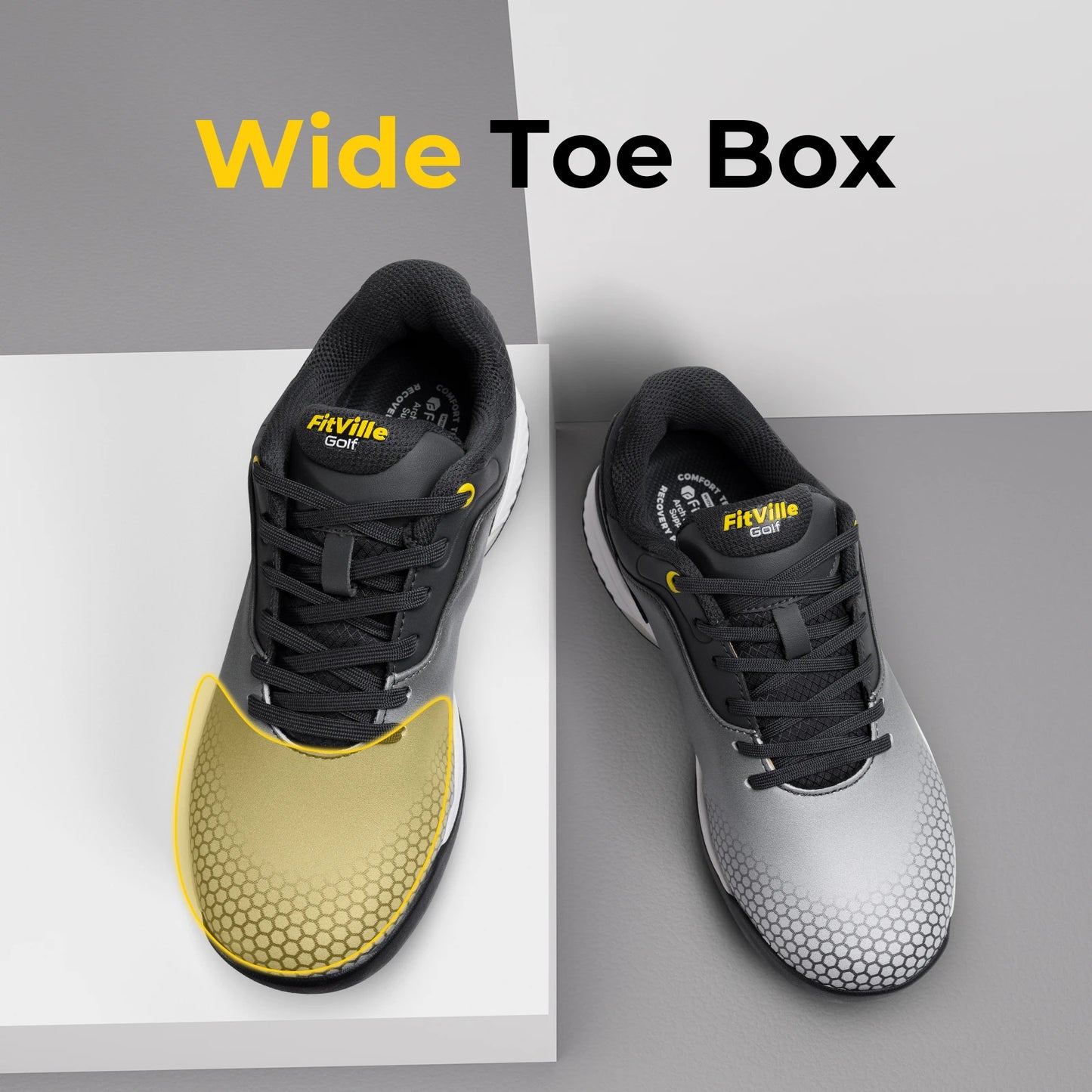 FitVille Wide Mens Golf Shoes Pickleball Non Slip Comfort For Sports