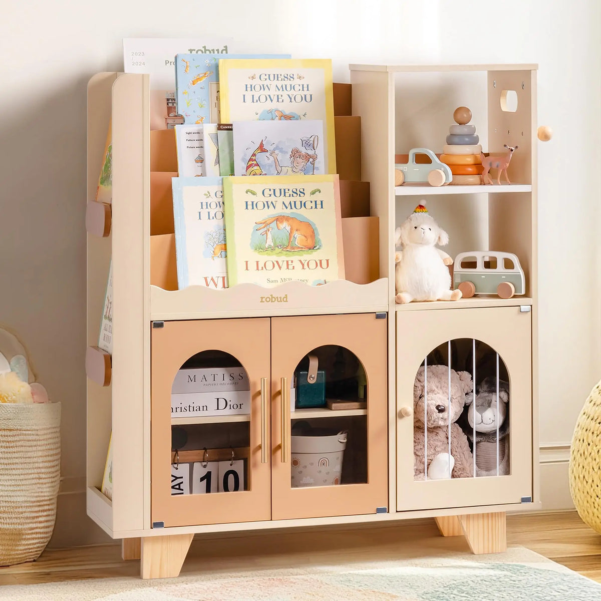 Robud Kids Wooden Bookshelf With Toy And Book Storage