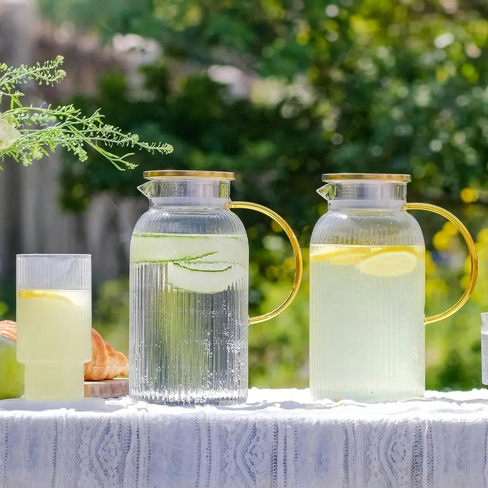 Glass Water Pitcher Set With Lid For Juices And Coffee