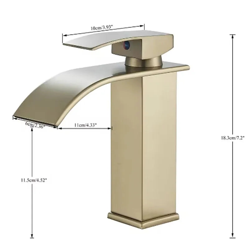 Stainless Steel Basin Faucet Waterfall Bathroom Deck Mount Single Lever