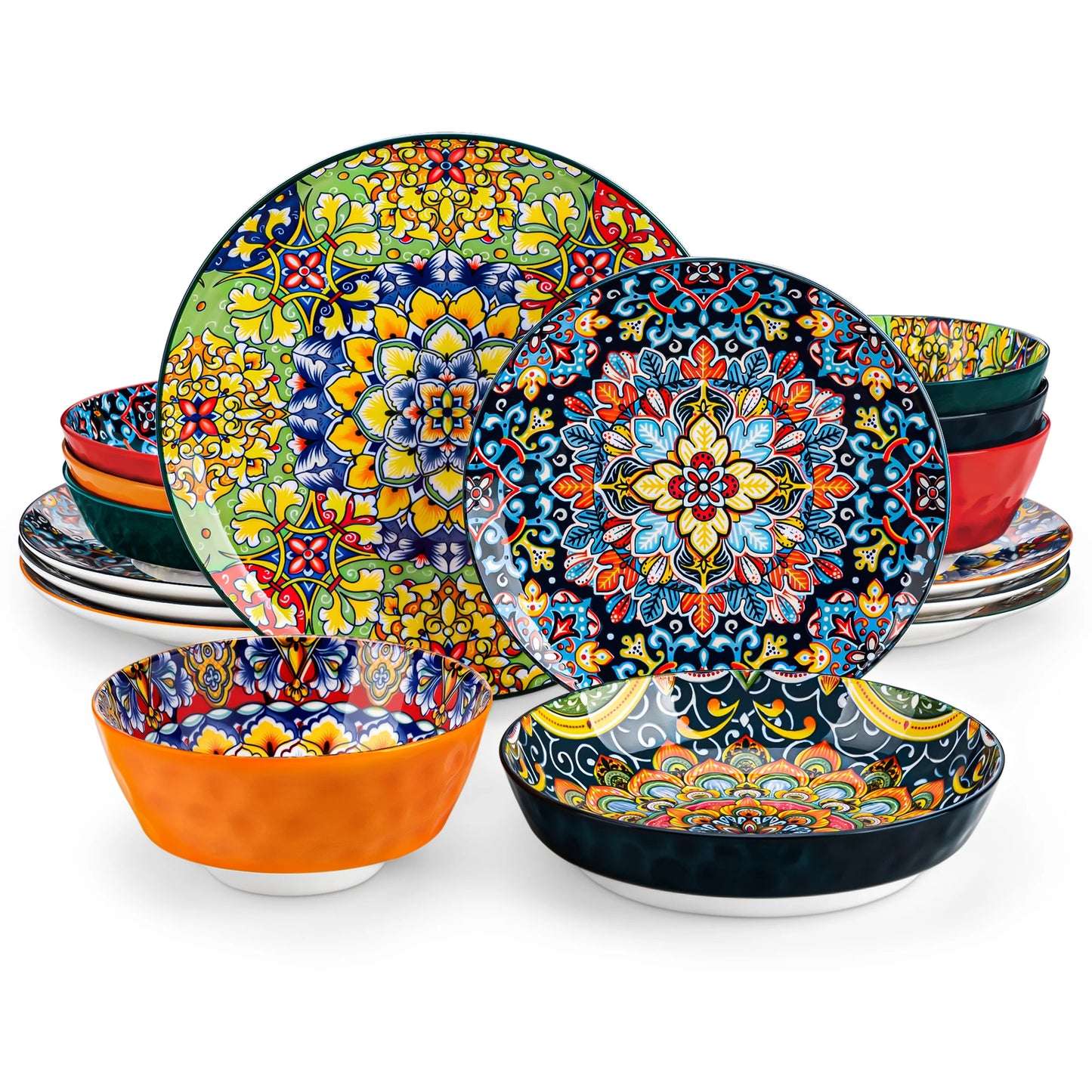 MALACASA Ceramic Dinnerware Set Stoneware Bohemian Style