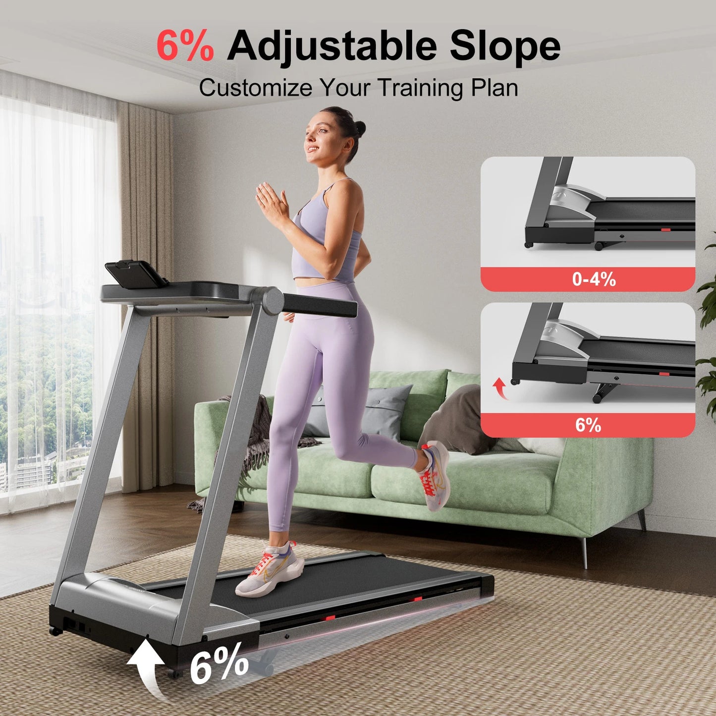 ThreePointFiveHP Foldable Incline Treadmill With Handle Bar Holder And App