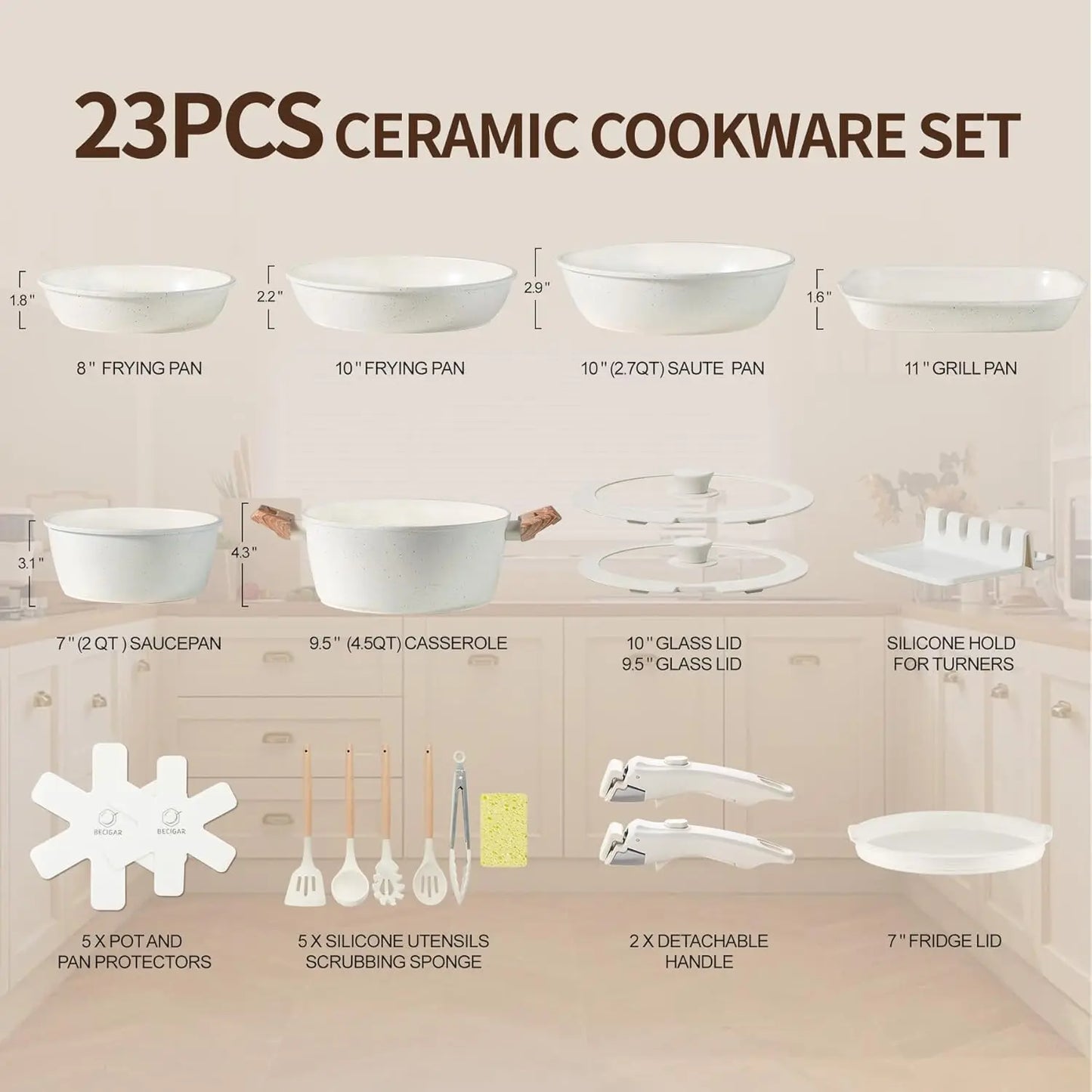 Ceramic Nonstick Cookware Set With Removable Handles