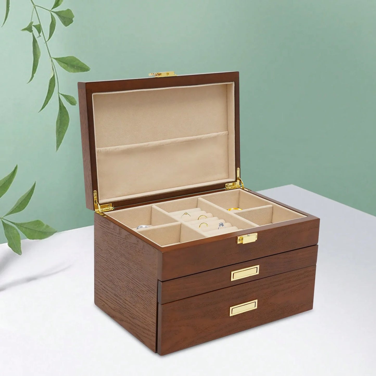 Black Walnut Wood Jewelry And Watch Display Case Organizer