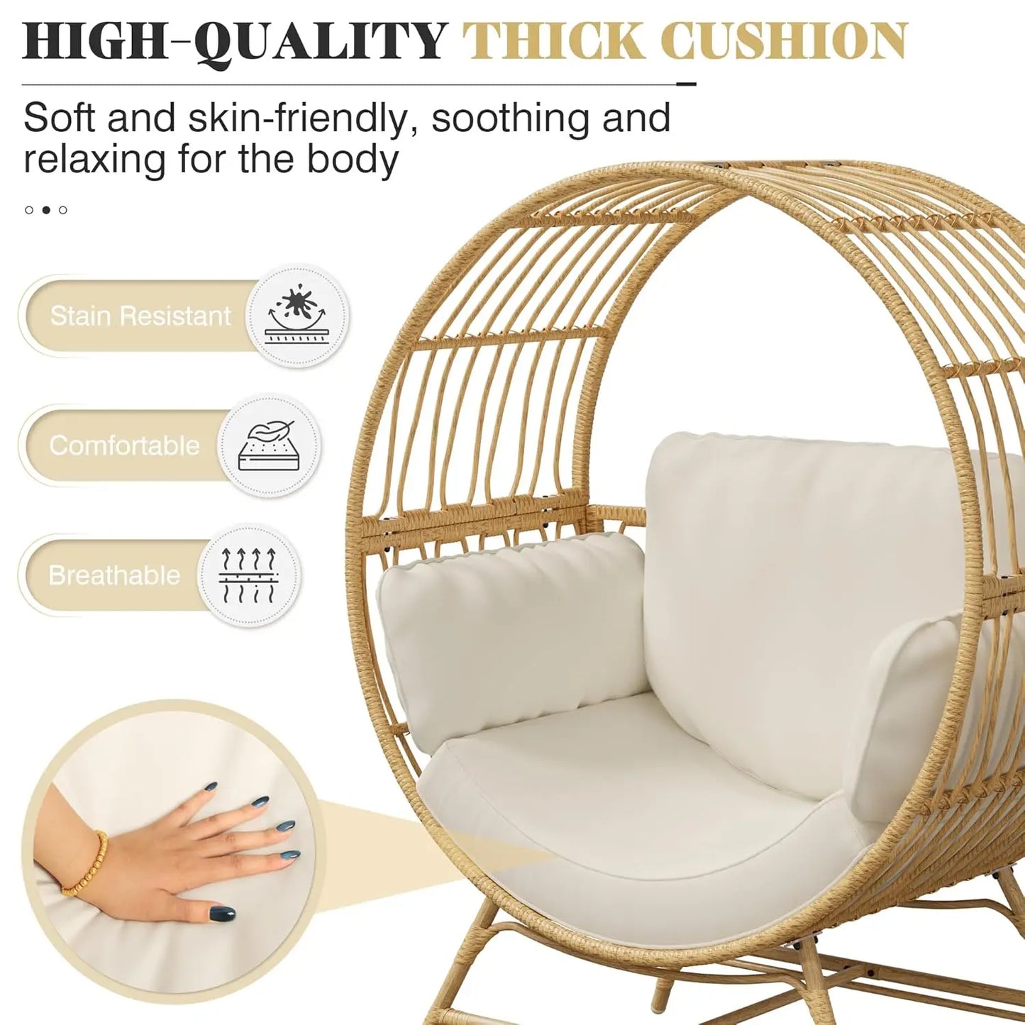 Oversized Egg Chair Indoor Outdoor Rattan Hanging Chair With Cushion 350LBS