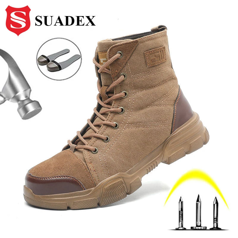 SUADEX Steel Toe Indestructible Work Boots for Men Safety Shoes