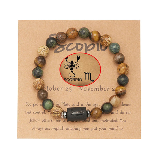 Lucky 12 Constellation Tiger Eye Bracelet Unisex Zodiac