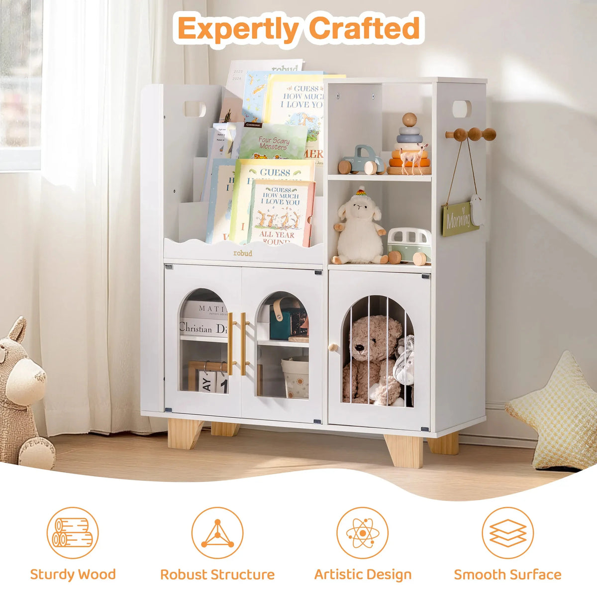 Robud Kids Wooden Bookshelf With Toy And Book Storage