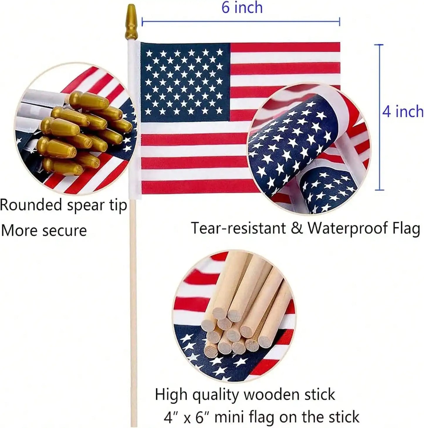 100 Pack Small American Flags On Stick For Outdoor Decoration