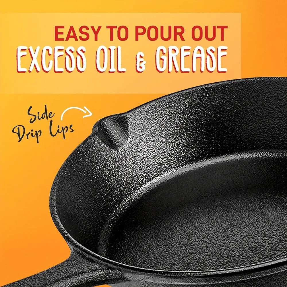 AEDG Cast Iron Skillet Set Pre-Seasoned Heavy-Duty Pans