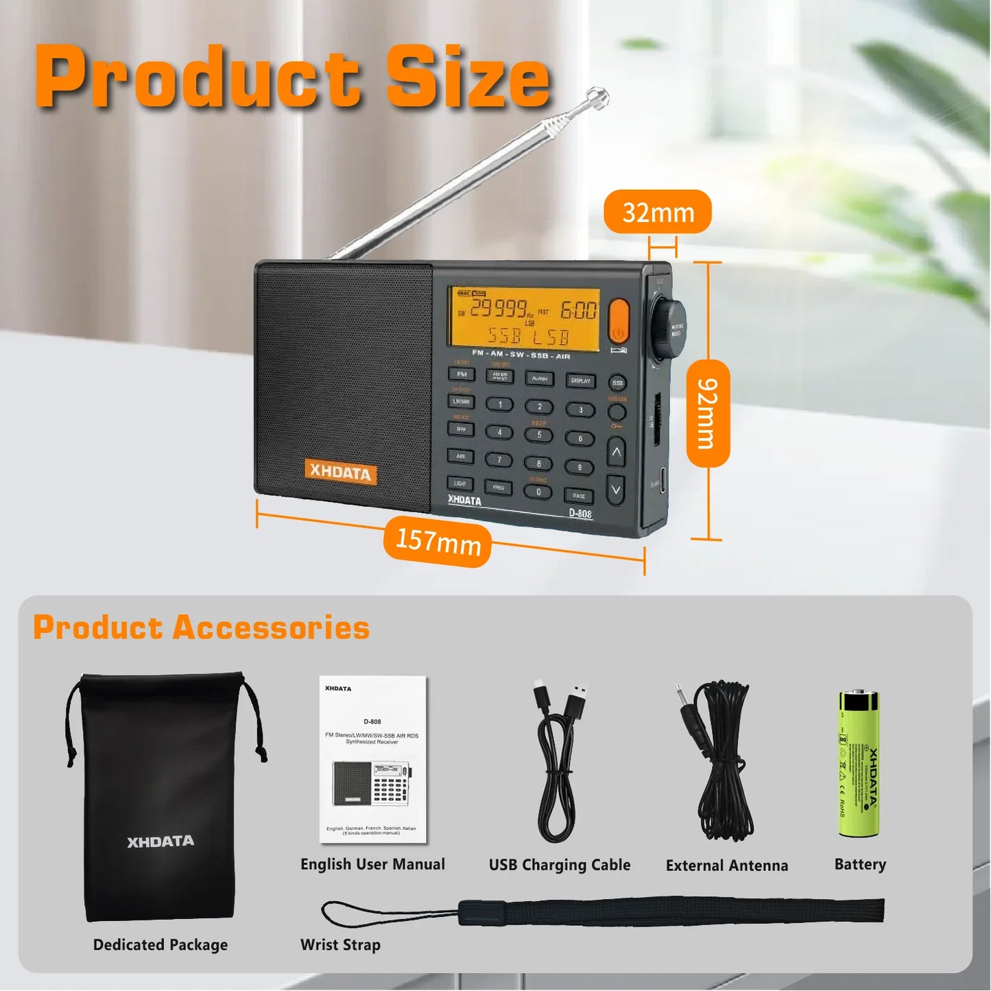 XHDATA D808 Portable Multiband Radio With AM FM SW