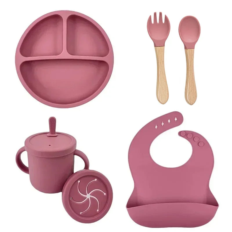 Premium Silicone Baby Dish Set With Suction Bowl And Utensils