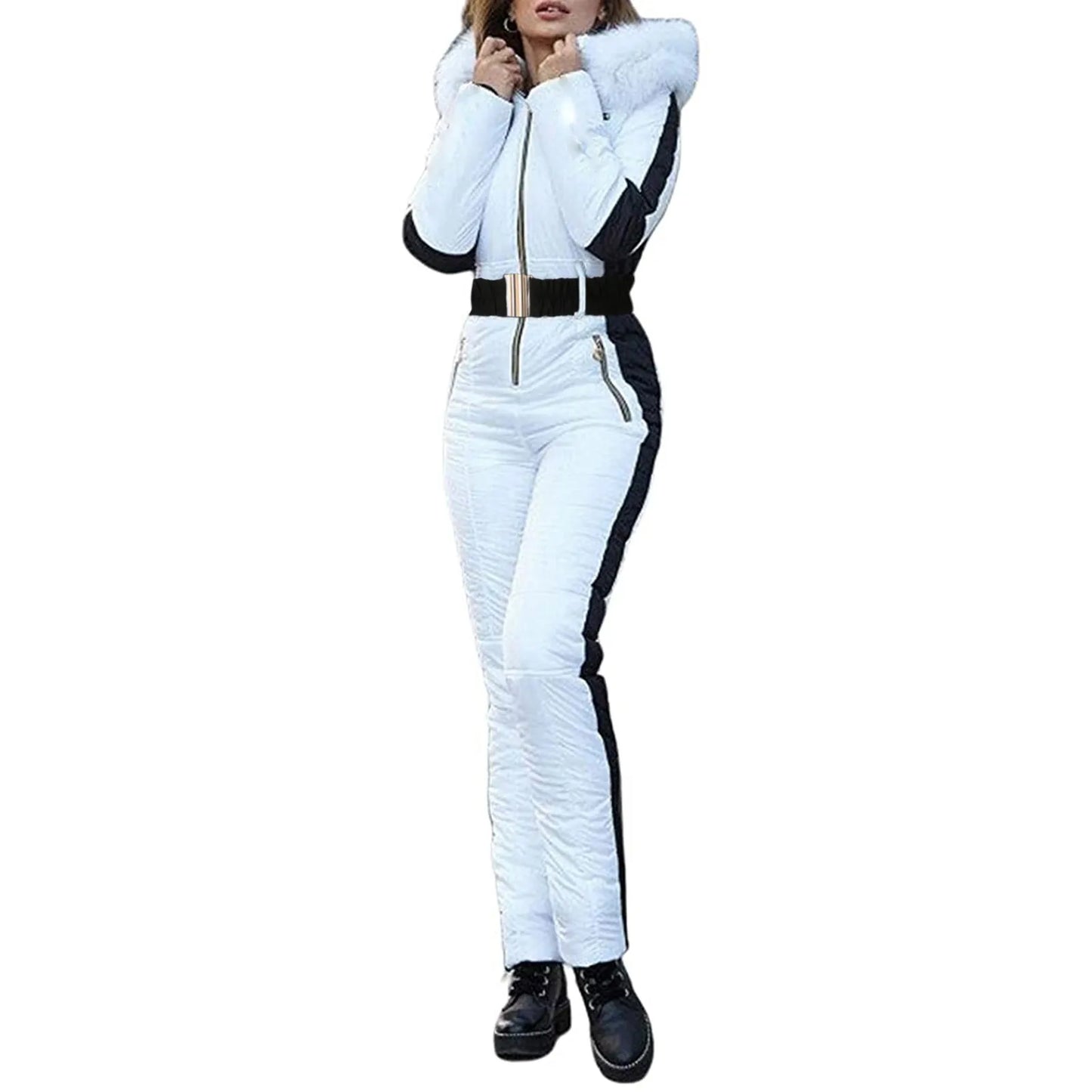 Women's Winter Outdoor Ski Snow Jacket Jumpsuit With Removable Hood
