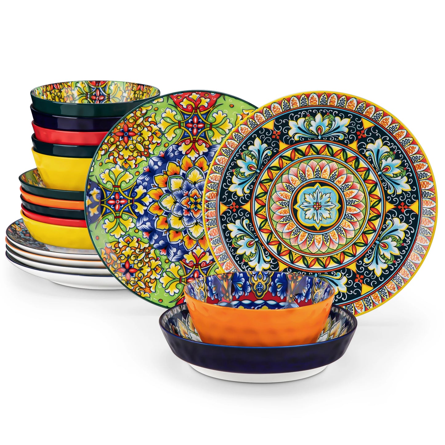 MALACASA Ceramic Dinnerware Set Stoneware Bohemian Style