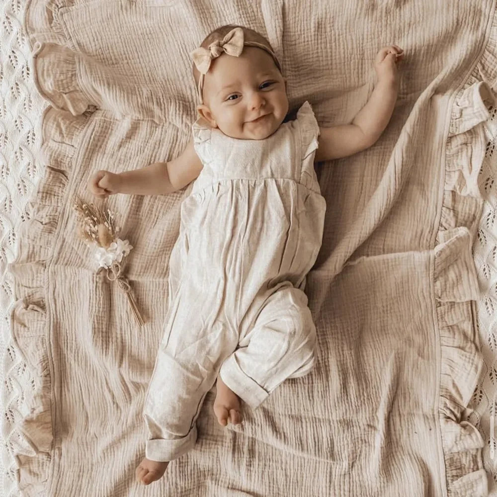 Ruffled Muslin Baby Swaddle Blanket Organic Cotton Newborn