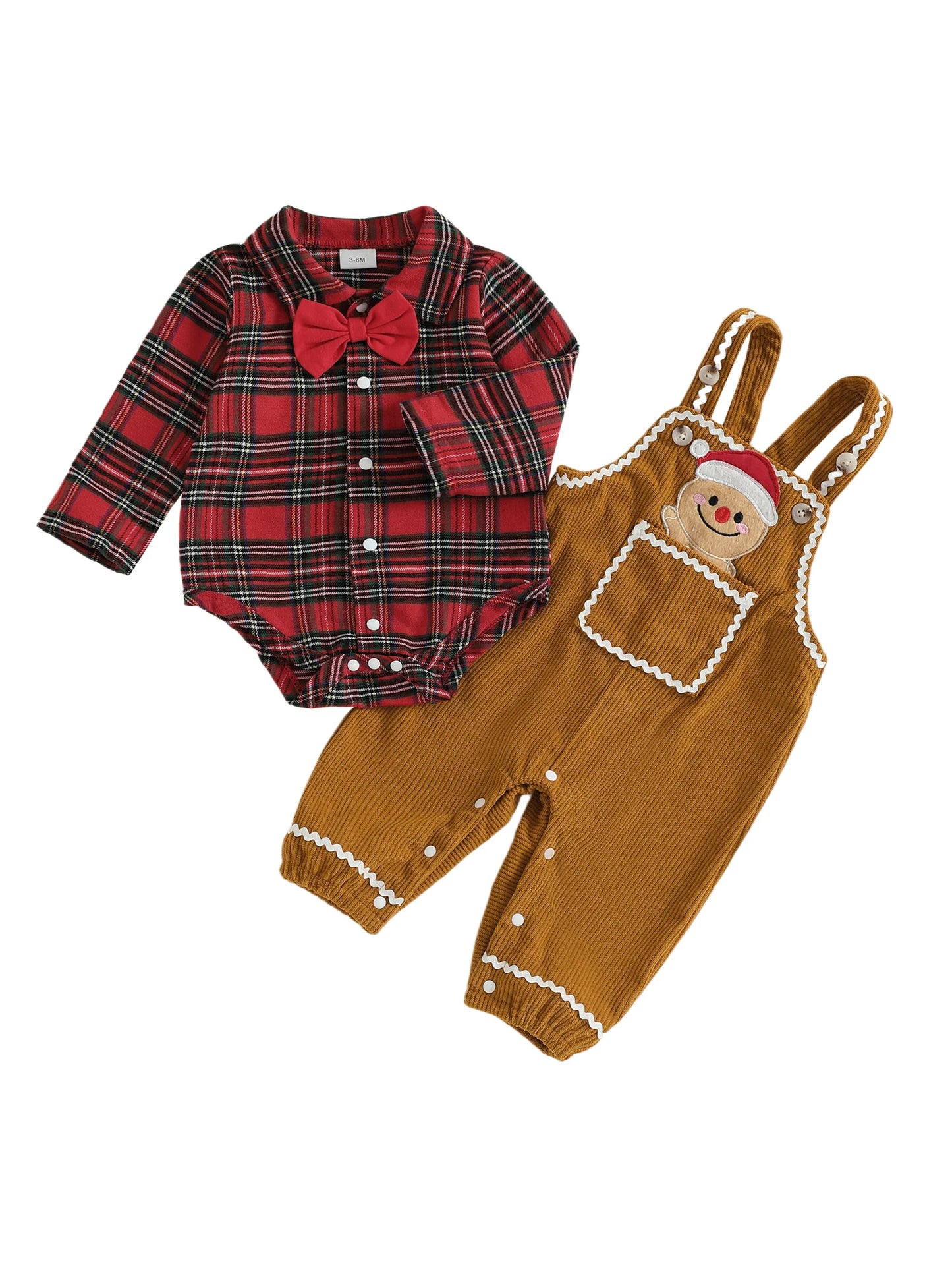 Toddler Boy Red Plaid Reindeer Embroidered Outfit Pants Set