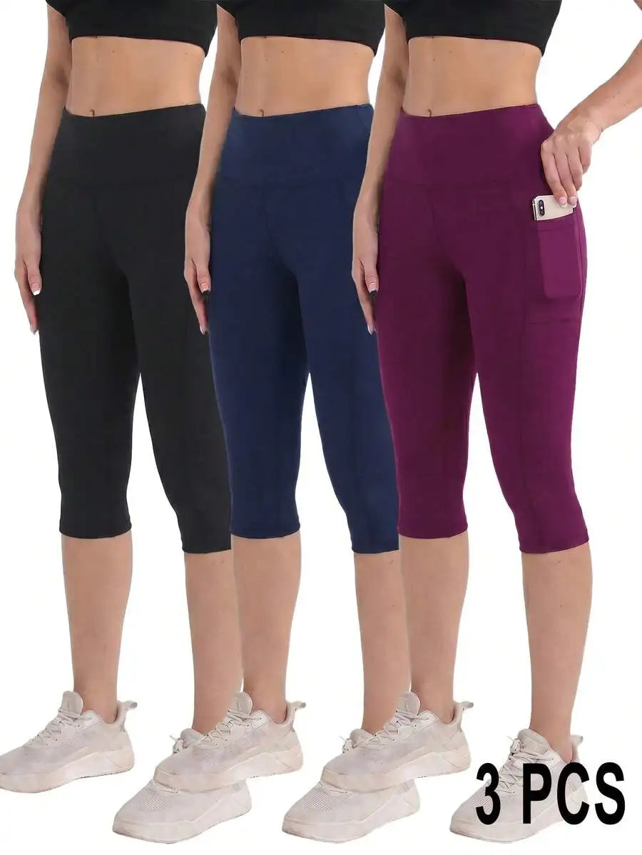 Women's High Waist Pocket Capri Leggings For Yoga And Workout