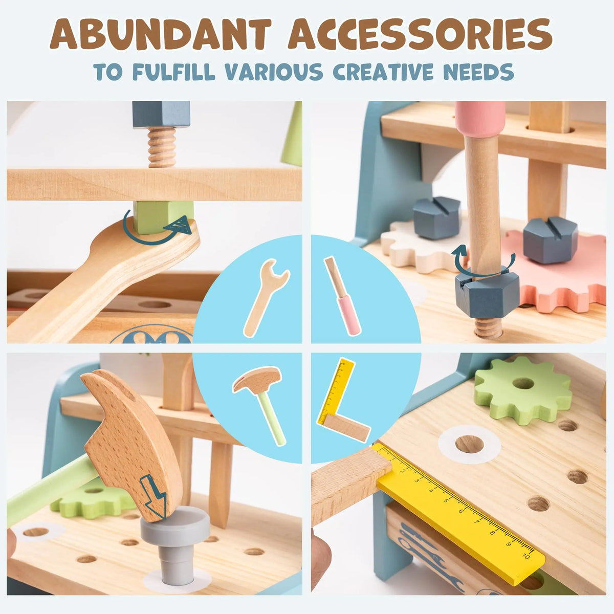 Robud Wooden Play Tool Workbench Set For Kids Montessori Toy